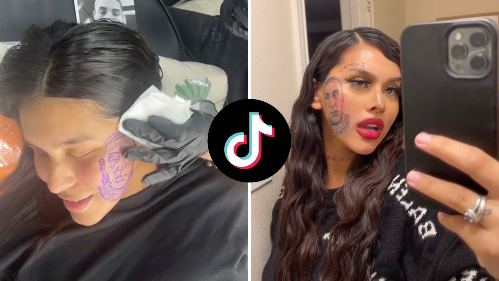 TikToker si tatua sulla guancia il volto del suo partner 37