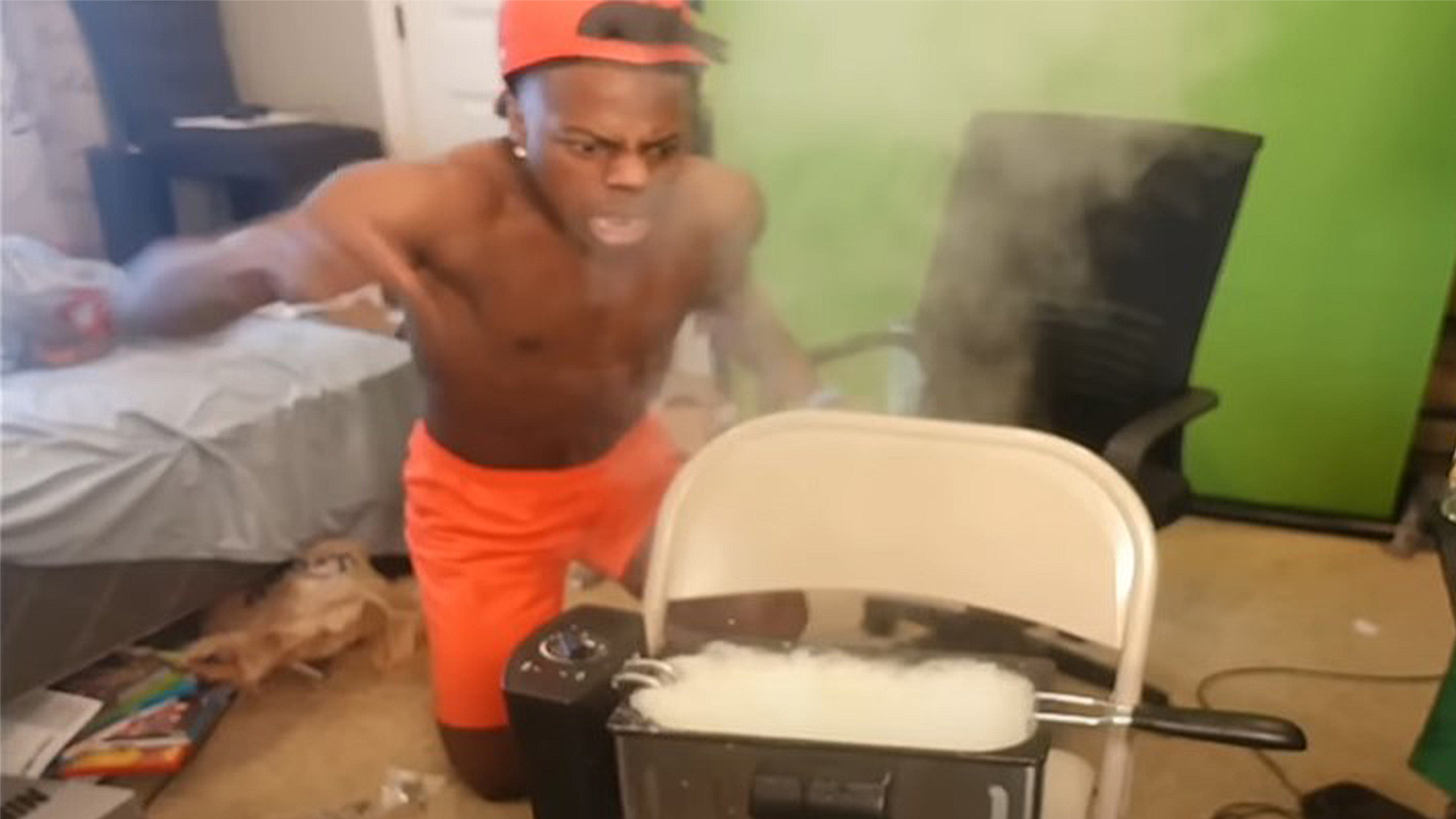 ishowspeed stream ends in disaster frying corn dog with milk 73